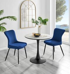 Elina White Marble Effect Round Dining Table & 2 Nora Black Leg Chairs - thumbnail 1