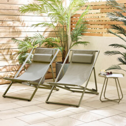 2x Corsica Green Metal & Textilene Deck Chairs