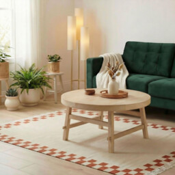 Rockies Round White Oak Wood Coffee Table - thumbnail 1