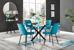 Novara Black Leg Round Glass Dining Table & 4 Pesaro Black Leg Chairs - thumbnail 1