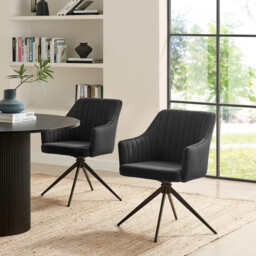 2x Calla Black Velvet Swivel Dining Chairs - thumbnail 1