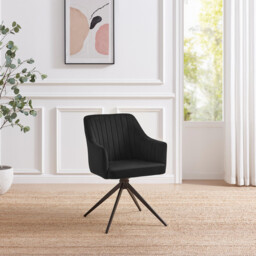 2x Calla Black Velvet Swivel Dining Chairs - thumbnail 3