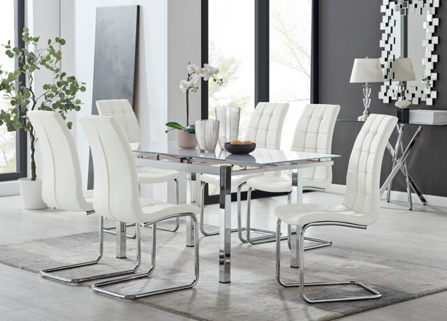 Enna White Glass Extending Dining Table and 6 Murano Chairs - image 1