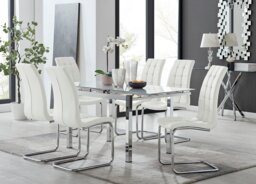 Enna White Glass Extending Dining Table and 6 Murano Chairs