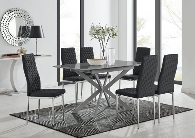 Lira 100cm Grey Metal Extending Dining Table & 6 Milan Chrome Leg Chairs - image 1
