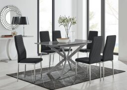 Lira 100cm Grey Metal Extending Dining Table & 6 Milan Chrome Leg Chairs - thumbnail 1