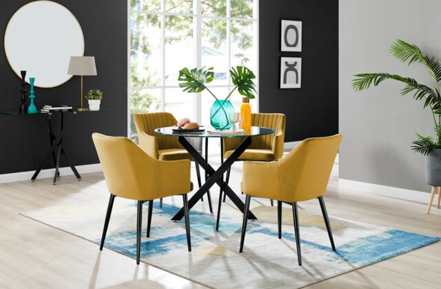 Novara Black Leg Round Glass Dining Table & 4 Calla Black Leg Chairs - image 1
