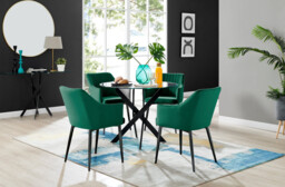 Novara Black Leg Round Glass Dining Table & 4 Calla Black Leg Chairs - thumbnail 2
