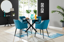 Novara Black Leg Round Glass Dining Table & 4 Calla Black Leg Chairs - thumbnail 3