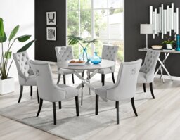 Novara Grey Concrete Effect 120cm Round Dining Table & 6 Belgravia Black Leg Chairs