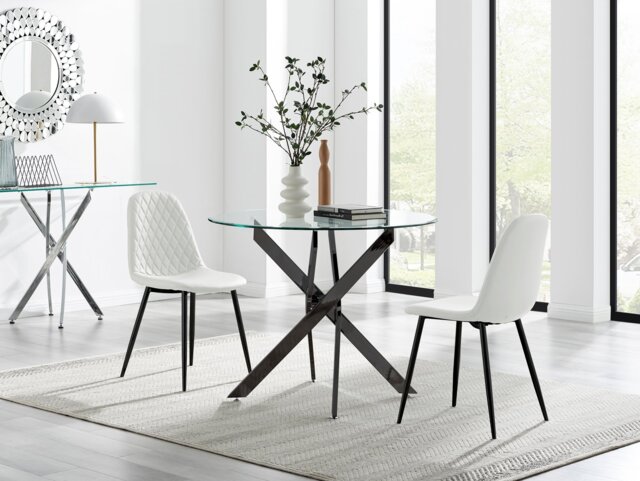 Novara 100cm Round Black Leg Dining Table & 2 Corona Black Leg Chairs - image 1
