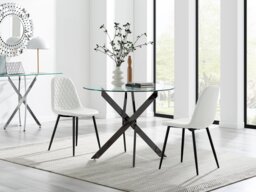 Novara 100cm Round Black Leg Dining Table & 2 Corona Black Leg Chairs - thumbnail 1