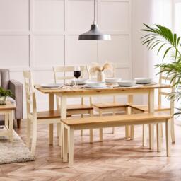 Salcombe Extending Rectangular Wooden Table with 4 Whitby Chairs & 1 Large Bench - thumbnail 1