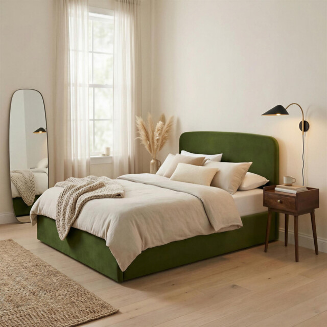 Amelie Green Velvet Ottoman Double Bed Frame - image 1