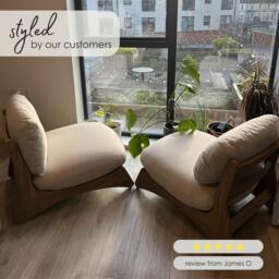 Furniturebox 1x Iko Wood & Cream Garden Accent Chair, Linen in Natural/Cream - Size: 77x78x86 cm - thumbnail 8