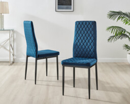 6x Milan Navy Hatched Velvet Dining Chairs Black Legs - thumbnail 2
