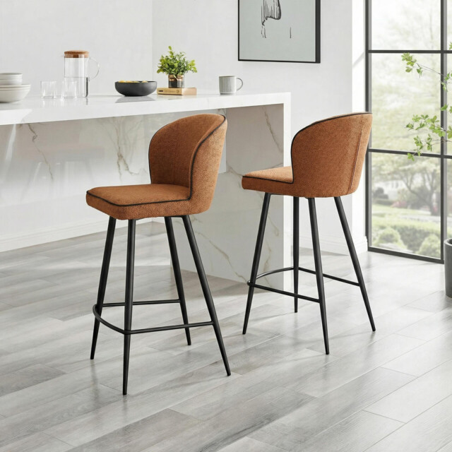2x Catriona Terracotta Orange Fabric Bar Chairs - image 1