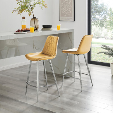 2x Pesaro Mustard Yellow Velvet Counter Stools Silver Legs - image 1