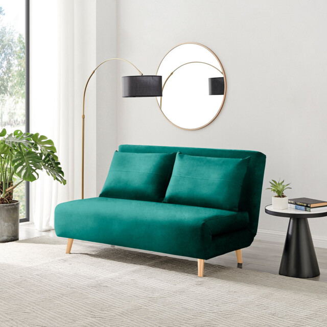 Bobby Green Velvet Double Folding Sofa Bed - image 1