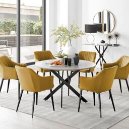 Novara Grey Concrete Effect Black Leg 120cm Round Dining Table & 6 Calla Black Leg Chairs - thumbnail 1