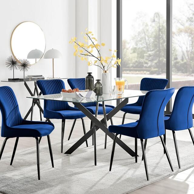 Leonardo Black Leg Glass Dining Table & 6 Nora Black Leg Chairs - image 1