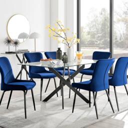 Leonardo Black Leg Glass Dining Table & 6 Nora Black Leg Chairs - thumbnail 1