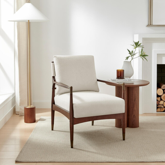 Delia Beige Fabric Mid Century Modern Accent Chair - image 1