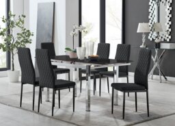 Enna Black Glass Extending Dining Table and 6 Milan Black Leg Chairs - thumbnail 1