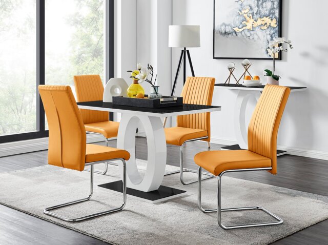 Giovani Black White High Gloss Glass Dining Table and 4 Lorenzo Chairs Set - image 1