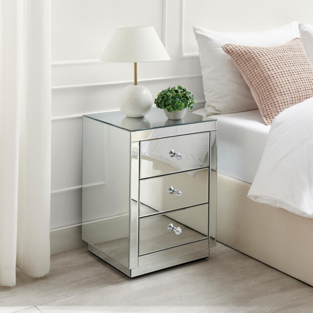 Italian 3 Drawer Mirrored Bedside Table - image 1