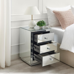 Italian 3 Drawer Mirrored Bedside Table - thumbnail 3
