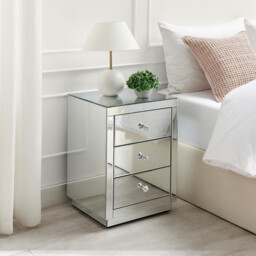 Italian 3 Drawer Mirrored Bedside Table - thumbnail 1