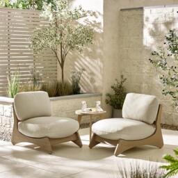 Furniturebox 2x Iko Wood & Cream Garden Accent Chairs Set, Linen in Natural/Cream - Size: 77x78x86 cm