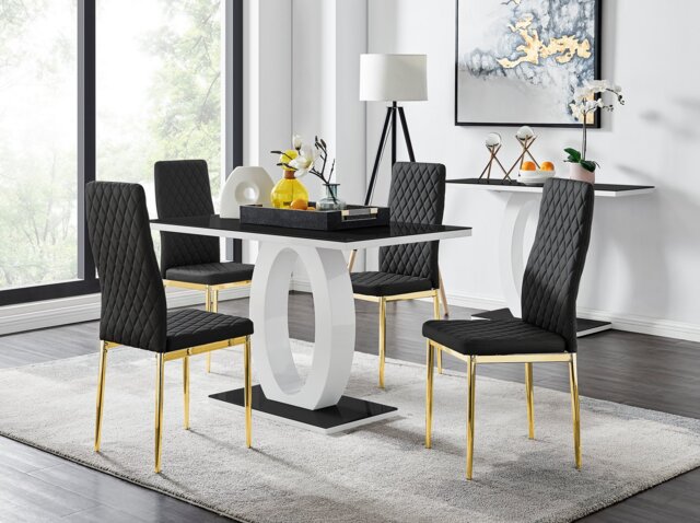 Giovani 4 Black Dining Table & 4 Gold Leg Milan Chairs - image 1
