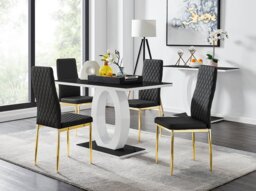 Giovani 4 Black Dining Table & 4 Gold Leg Milan Chairs - thumbnail 1