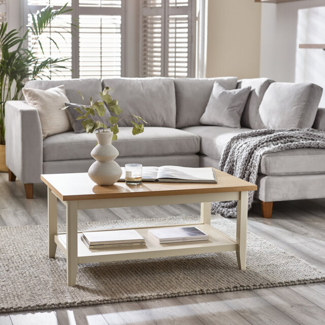 Eden Rectangular Cream and Oak Veneer Coffee Table - image 1