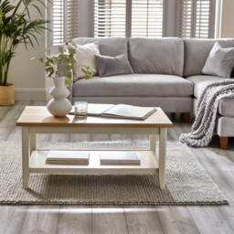 Eden Rectangular Cream and Oak Veneer Coffee Table - thumbnail 2