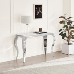 Skye White Marble Glass and Metal Console Table