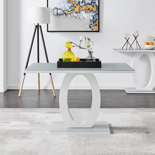 Giovani Rectangular Grey and White High Gloss Glass 4 Seater Dining Table - image 1