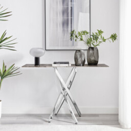 Leonardo Grey Marble Glass and Silver Console Table