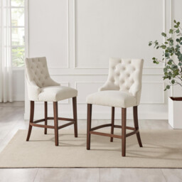 2x Belgravia Beige Fabric Bar Chairs Walnut Effect Legs - thumbnail 2