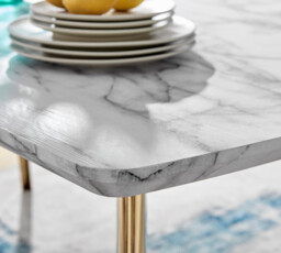 Andria Rectangular White Marble Effect Gold Leg 6 Seater Dining Table - thumbnail 4