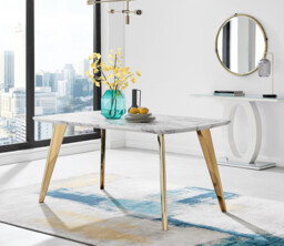 Andria Rectangular White Marble Effect Gold Leg 6 Seater Dining Table - thumbnail 2