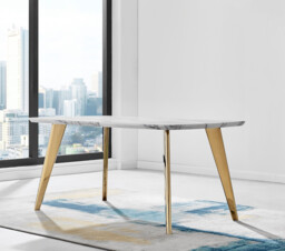 Andria Rectangular White Marble Effect Gold Leg 6 Seater Dining Table - thumbnail 3