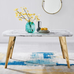 Andria Rectangular White Marble Effect Gold Leg 6 Seater Dining Table - thumbnail 1