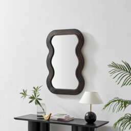 Liora Walnut Wood Medium 90x60cm Rectangle Wavy Wall Mirror - thumbnail 2