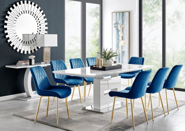 Arezzo Large Extending Dining Table and 8 Pesaro Gold Leg Chairs - image 1