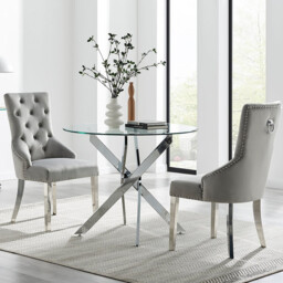 Novara 100cm Round Dining Table and 2 Velvet Belgravia Chrome Knocker Chairs - thumbnail 2