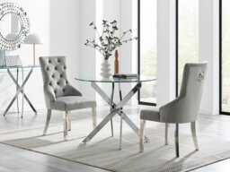 Novara 100cm Round Dining Table and 2 Velvet Belgravia Chrome Knocker Chairs - thumbnail 1