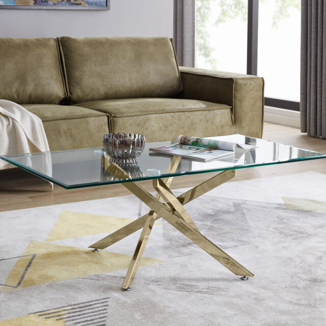 Leonardo Rectangular Glass and Gold Coffee Table - image 1